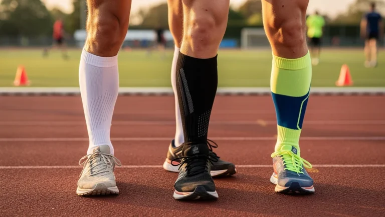 Trois paires de chaussettes techniques comparées sur un semi